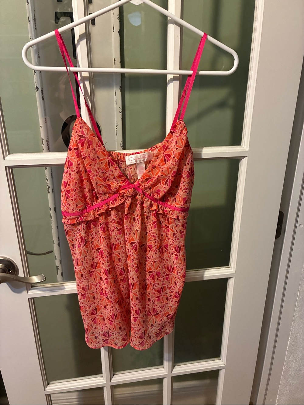 Oscar de la Renta women’s Pink Label Floral Babydoll Cami Top L Y2K Pink Orange